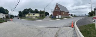 This panoramic photo shows the location where drivers turn onto Elisabeth from Mathew in the eastbound direction.